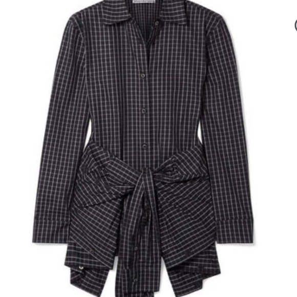 Alexander Wang Layered Checked Tie Front Poplin Shirt- S - Picture 2 of 8